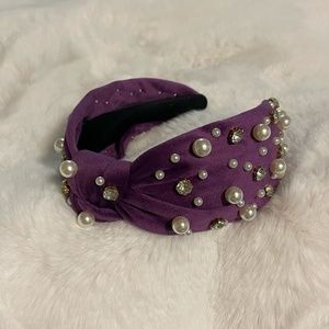 Jeweled knotted Headband, luxury Handmade jeweled headbands, Purple